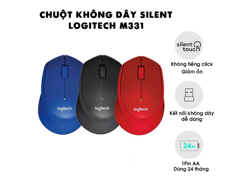 Chuột không dây Logitech M331 (Đỏ/Đen/Xanh)